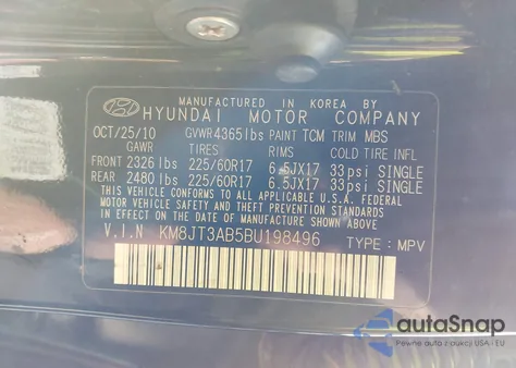 2011 Hyundai Tucson Gl из США, поврежденный, VIN KM8JT3AB5BU198496